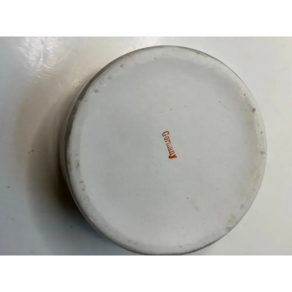 AS IS Porcelain Lidded Trinket Dish German Lusterware Applied Roses Powder Box